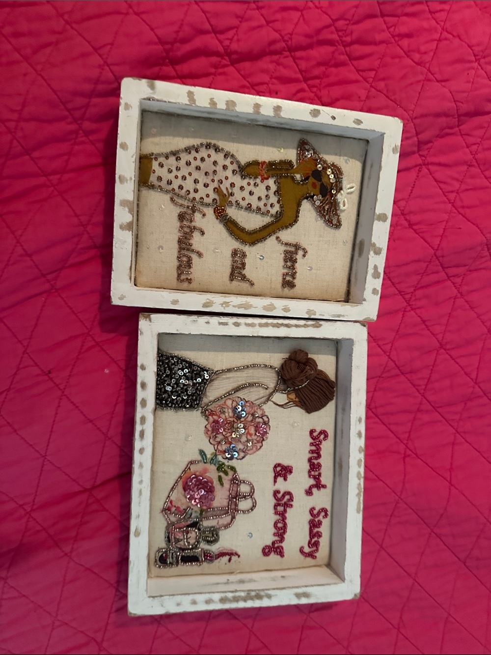 Marshalls Beaded Fashion Wall Plaque in Pink and Brown